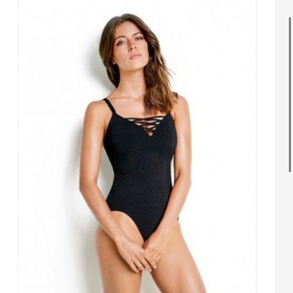 Seafolly DD Cup Maillot One Piece Swimsuit Size 10 Black V-Neck Underwire - Picture 3 of 10